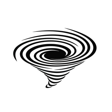 Black swirling tornado graphic illustration.
