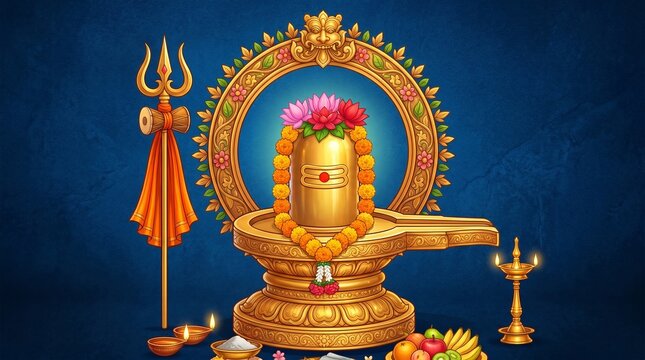 Lord shiva symbol with worship of Shiva Ling design background for festival template