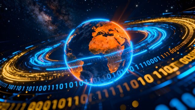 Globe with digital binary code