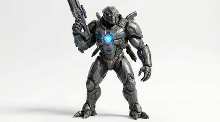 Fototapeta premium Imposing cybernetic space creature artwork, a powerful armored alien warrior with a futuristic weapon