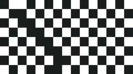 Obraz premium Abstract black and white checkerboard pattern with a large irregular black void disrupting the geometric grid.