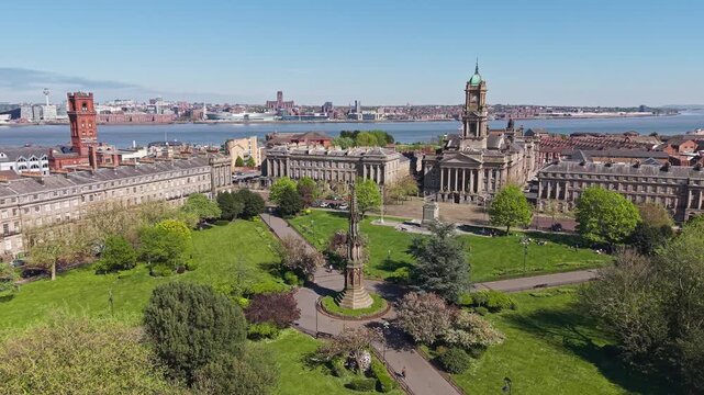 Aerial view of  municipal Hamilton Square town hall, Birkenhead, Wirral, England