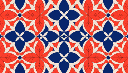 Fototapeta premium Decorative Mediterranean floral tessellation with balanced geometric vector styling