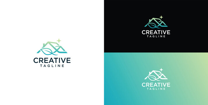 Modern architectural green leaf logo design combining elements of home and nature, suitable for eco-conscious real estate or sustainable development ventures, symbolizing growth and environmental care
