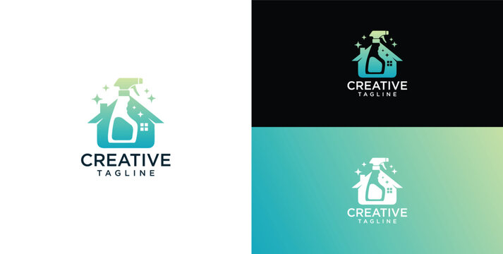 Creative Cleaning Services House Spray Bottle Logo Design