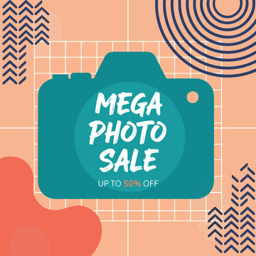 Mega Photo Sale Announcement, Camera Graphic, Discount Offer
