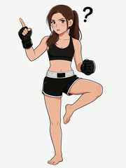 Fototapeta premium Confused Female Martial Artist Standing in Training Pose