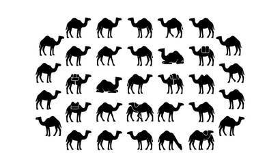 Fototapeta premium Camel Silhouette Collection Desert Wildlife Vector Illustration Set