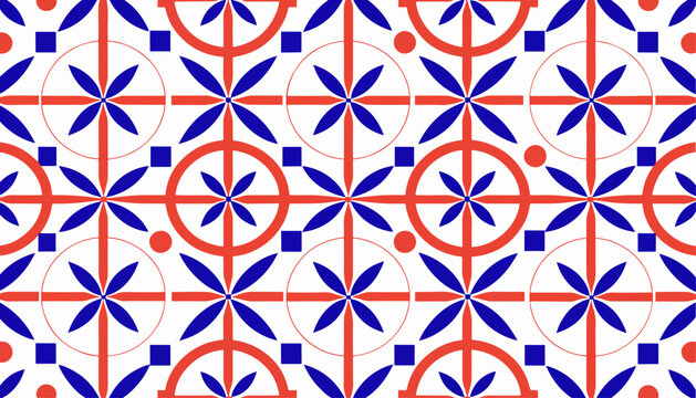 Flat vector floral geometry inspired by ornate Mediterranean ceramic traditions