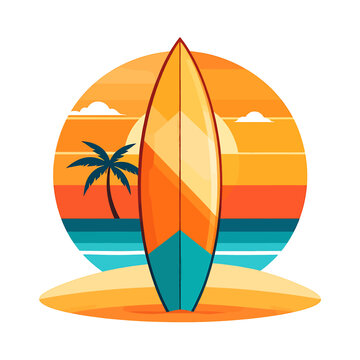 Surfboard on Sandy Beach Shore.