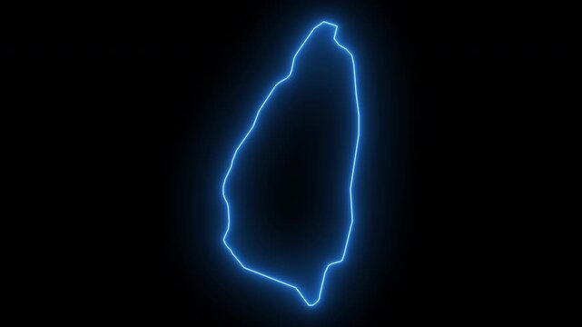 Saint lucia island map outline glowing neon blue line animation on black background
