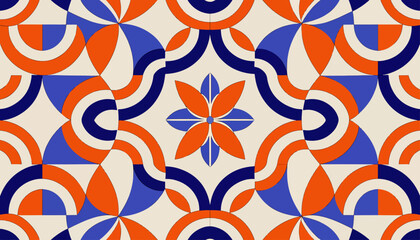 Fototapeta premium Mediterranean seamless floral geometry with crisp ornamental vector symmetry design