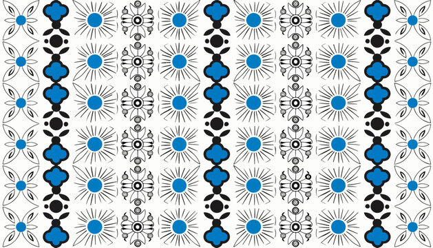 Mediterranean ceramic inspired pattern with crisp flat botanical ornament styling