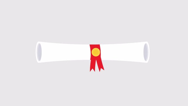 Graduation diploma certificate with ribbon achievement award concept, vector flat 2d illustration isolated on transparent background with alpha channel