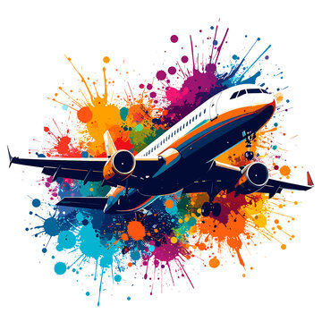 Airplane in Flight with Colorful Paint.