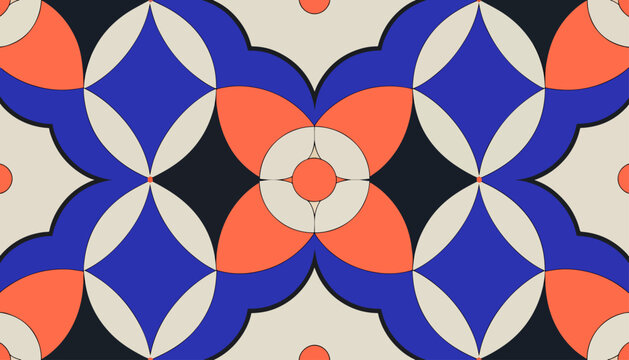 Teal leaf motifs accentuating symmetrical quatrefoil tile pattern arrangements artistically