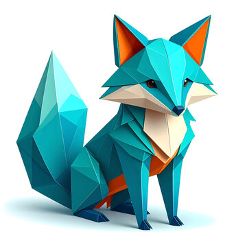 Low Poly Blue Fox Figure.