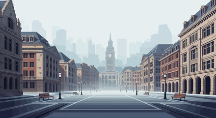 Pixel Art City Square with Clock Tower and Old Buildings © Ilma