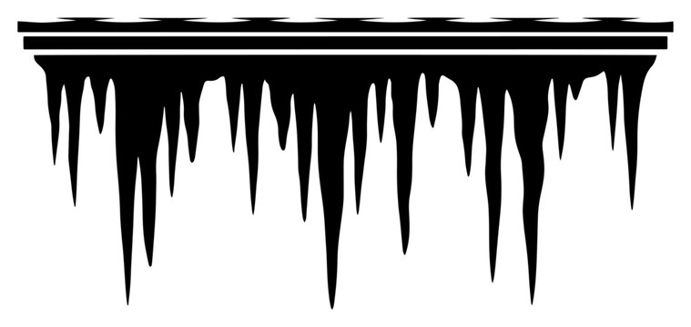 Sharp frozen icicles hanging from roof edge in minimalist winter silhouette style