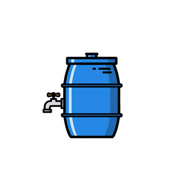 A blue barrel with a spigot attached for dispensing liquids.