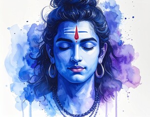 Fototapeta premium Graceful Lord Shiva portrait with spiritual aura, embodying harmony, purity, and inner strength.