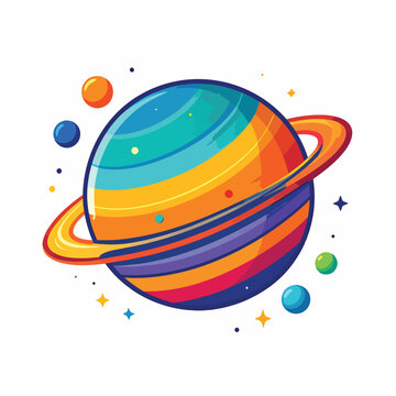 Colorful illustration of planet Saturn.