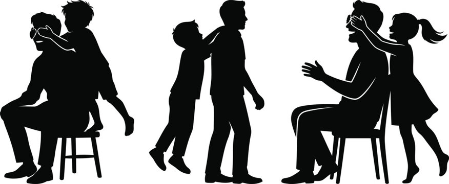 Silhouette illustrations of children playfully interacting with adults