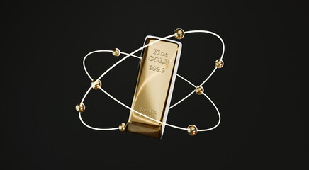 floating gold bar with orbit lines, showing premium wealth and financial security, designed for gold trading, gold investment and gold finance business branding and marketing use © Nattapon