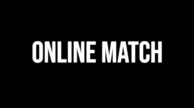 Online Match text animation, kinetic typography chaotic letters assembling on black background