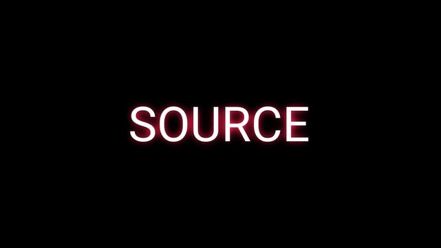 Source text animation, kinetic typography glitch effect. Animated white letters chaotic assembly on black background. Tech programming intro, documentary journalism title design.