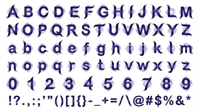 font alphabet in veiny cogwheel tarot decorative style from a to z numbers punctuation isolated on white background