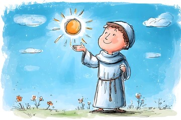 Obraz premium Saint Bernardino of Siena clutches a glowing sun emblem evoking deep faith and inspiration.
