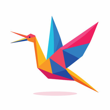 Colorful Origami Bird In Flight.