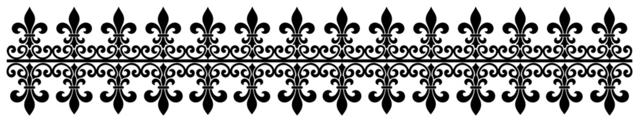 Ornamental fleur de lis border with classical scroll pattern in silhouette style © Camel
