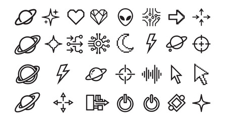 Fototapeta premium Modern Cosmic Symbols and Futuristic Outline Icons Collection