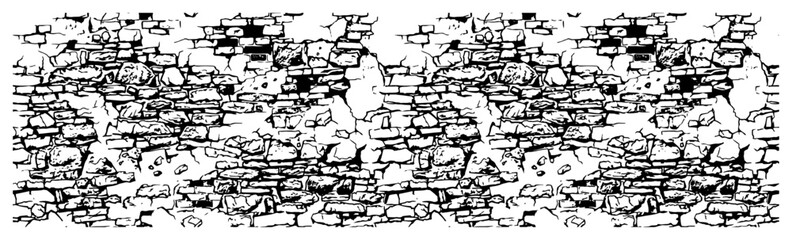 Fototapeta premium Weathered stone wall texture with cracked bricks in distressed monochrome style