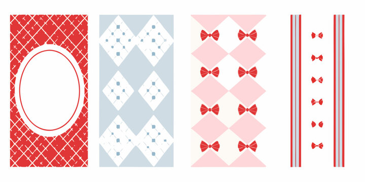 decorative patterns set argyle polka dot and bow motifs