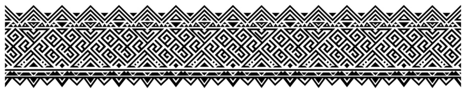 Ornate ethnic border with greek key meander and geometric folk patterns in tribal style