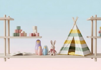 Obraz premium Childrens Playroom Decor with Teepee Tent and Toys.