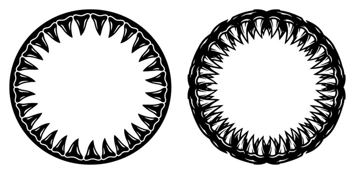 Monster teeth jaw circular frame set for horror and aggressive design concept