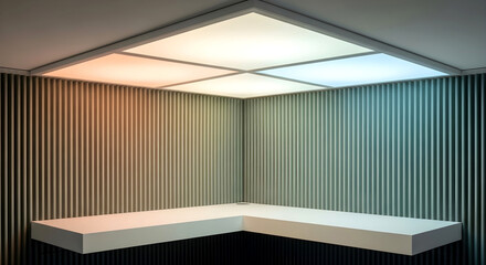 Modern Minimalist Room Corner with Gradient Ambient Lighting and Geometric Floating Shelf
