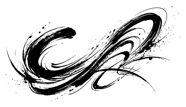 Elegant flowing ink brush strokes forming a dynamic swirl in zen calligraphic style
