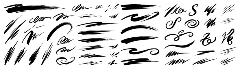 Abstract hand drawn ink brush strokes and scribbled lines set in black and white style © Camel