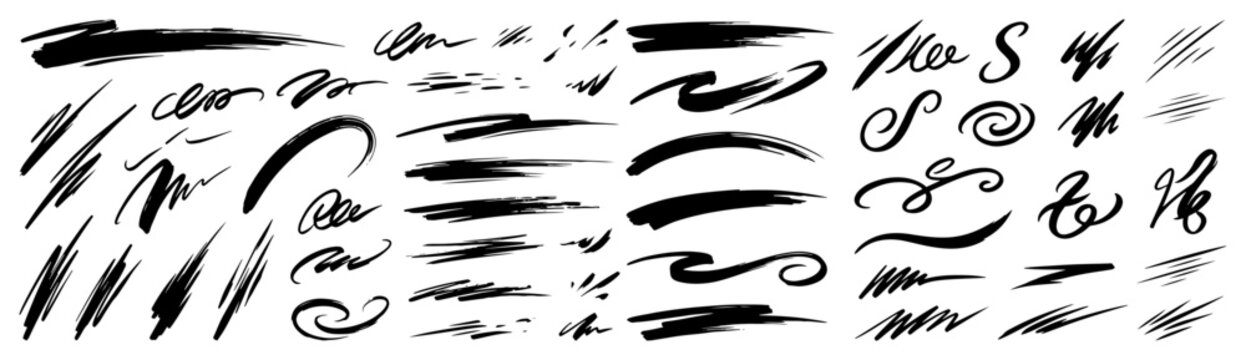Abstract hand drawn ink brush strokes and scribbled lines set in black and white style