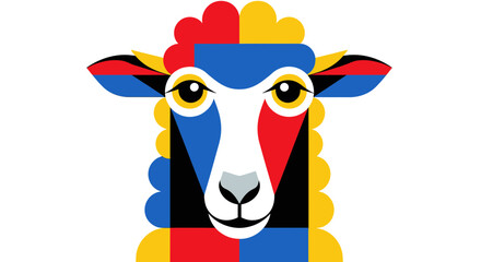 Naklejka premium Abstract Colorful Geometric Sheep Head Vector Illustration, Modern Pop Art Style Ram Portrait