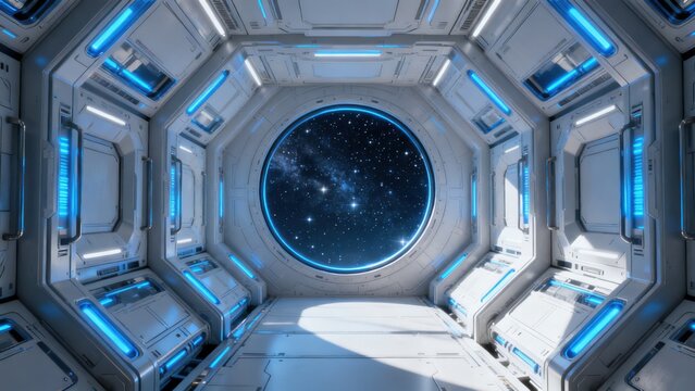 Futuristic space station interior