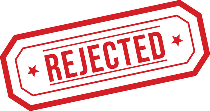 A vibrant red rubber stamp effect displaying the word REJECTED against a crisp white backdrop
