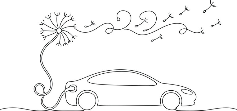 Continuous Monoline Electric Car Charging Dandelion Vector