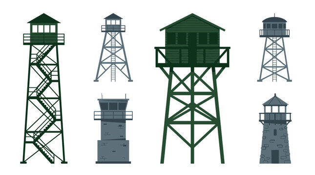 Military Watchtower and Guard Post Collection with Surveillance Tower Structures for Security Defense and Tactical Monitoring Design Projects