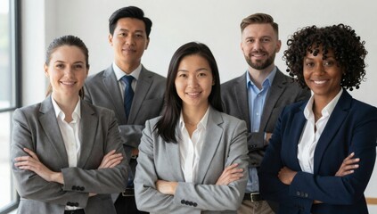 Fototapeta premium Diverse team of business professionals posing with arms crossed in an office